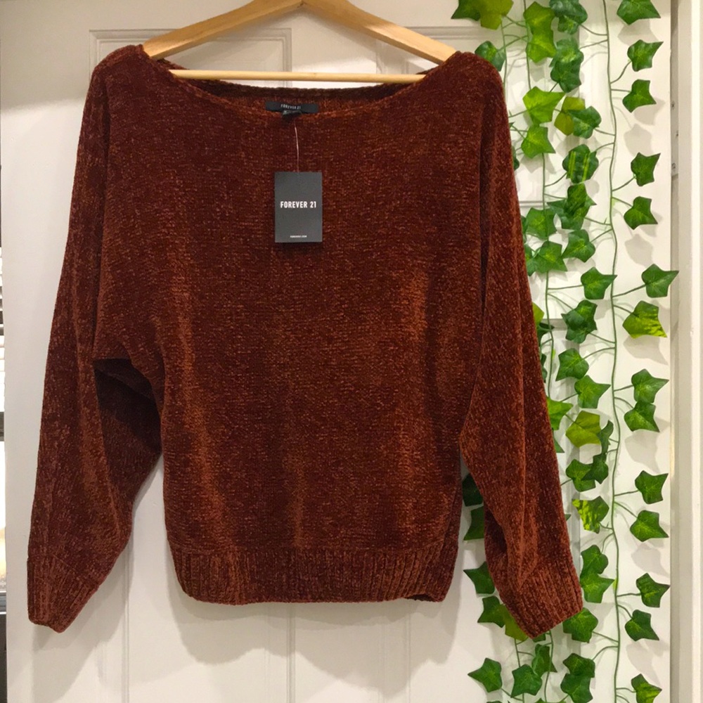 F21 brown boat neck top NWT